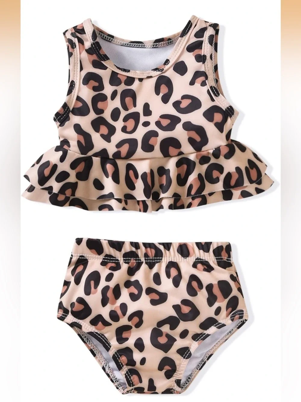 Baby Girl Leopard Print Ruffle Two-Piece Swimsuit Bikini, 2-3T